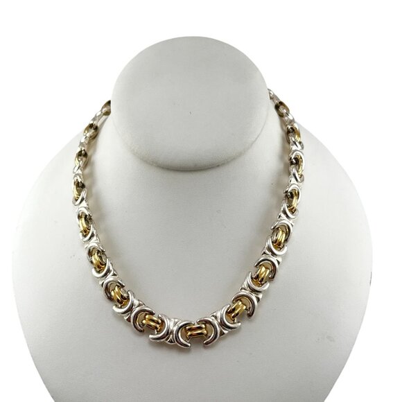 Krementz Two Tone Gold Silver Link Collar Necklace Vintage Designer Jewelry - Picture 1 of 9